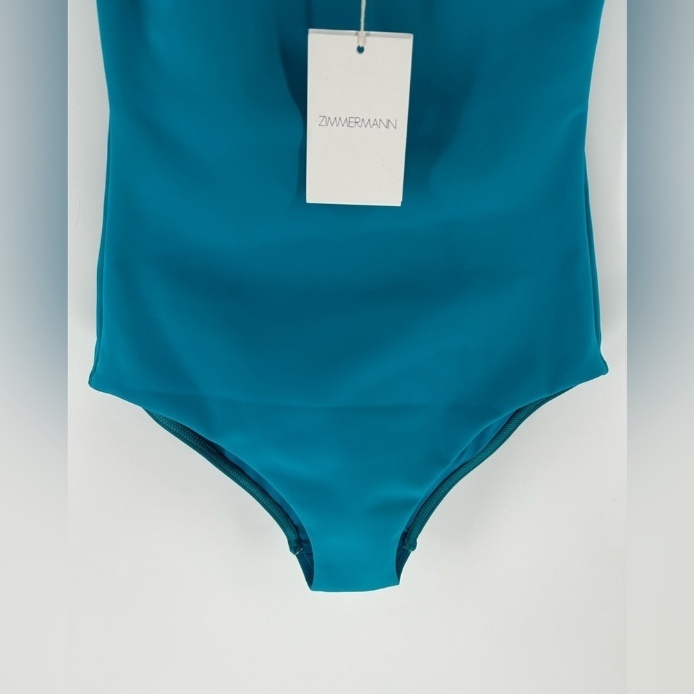 Zimmermann Nina Buckle One Piece Turquoise, Tortoise Shell, One Shoulder Sz 4 - Picture 4 of 10